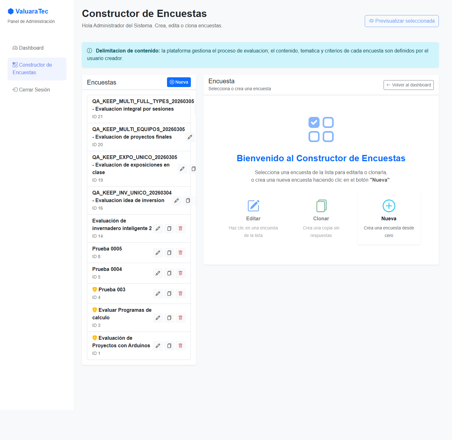 Constructor real de encuestas de ValuaraTec